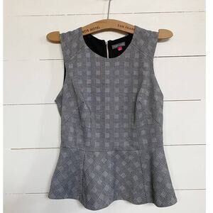 Vince Camuto Peplum Zip Houndstooth Sleeveless Top‎